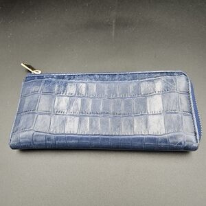 Furla Babylon Zip-Around Long Wallet - Blue Croc Embossed Leather